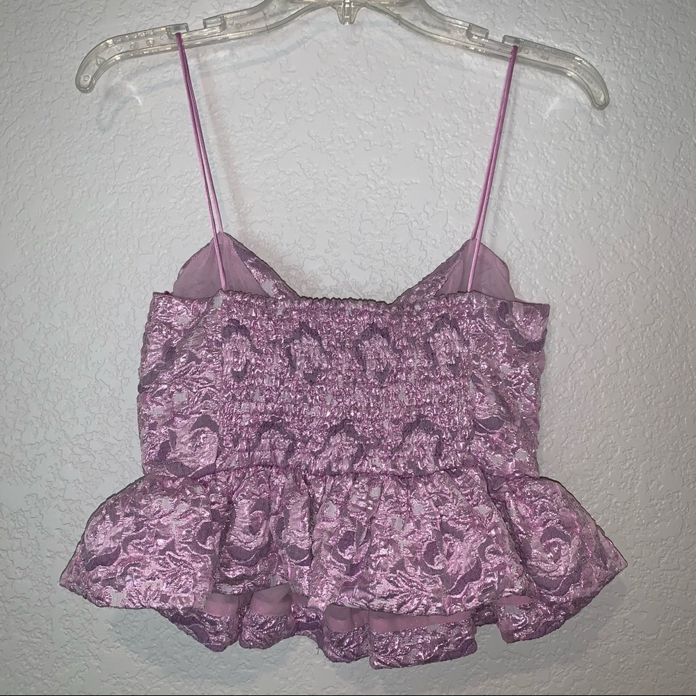 New Zara Strappy Peplum Lilac Purple Metallic Top - Picture 3 of 6